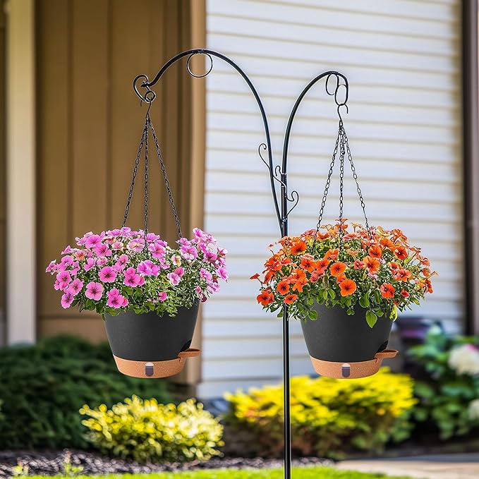 10 Inch Hanging Planters for Indoor Plants, 2 Pack Self Watering Hanging Baskets Flower Pots with Drainage Hole, Visual Reservoir & 2 Kinds of Plant Hanger for Outdoor Garden Home Decor