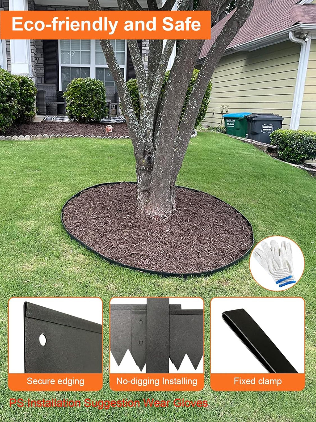 Vinci Landscape Edging Border, 40" L x 6" H 3Pack 10FT Total Black Galvanized Steel Garden Edging with Spikes, Sturdy Elegant Metal Lawn Broder for Flower Beds, Pathways, Paver Edges and Yard