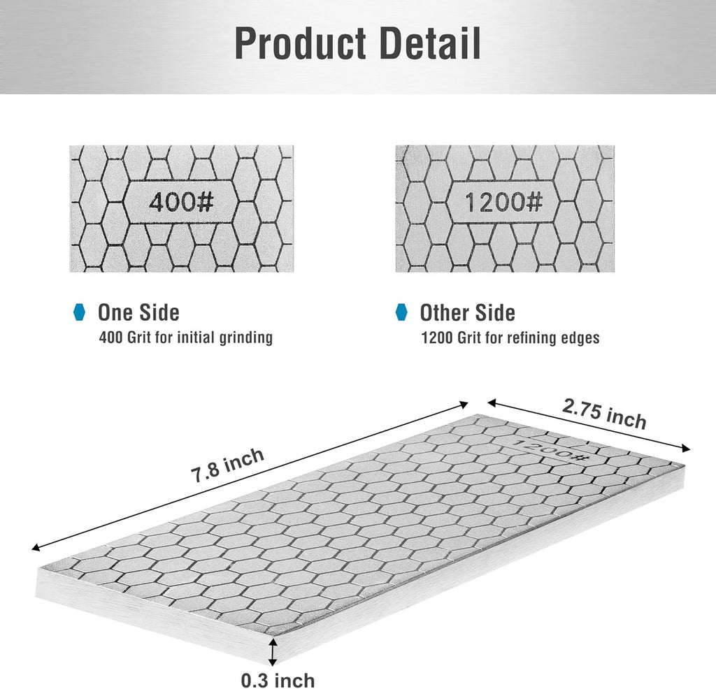S SATC Diamond Sharpening Stone 2 Side Grit 400/1200 Diamond Plate Honing Stone 8-inch Hone Sharpener White