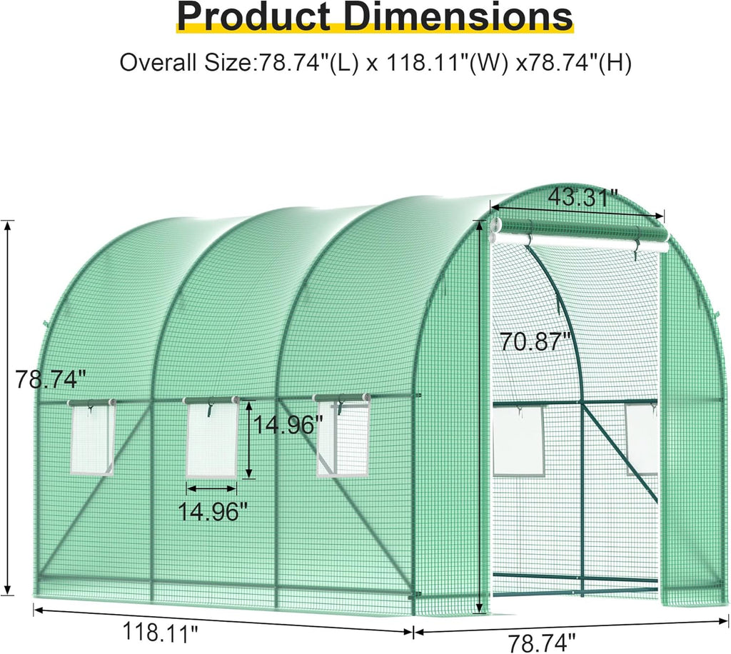 10x7x7 FT Walk-in Greenhouse for Outdoors for Winter Plant Protection,6-Ventilated Screen Window Portable Greenhouse W/ 2-Zipper Door,PE Cover & Heavy Duty Frame