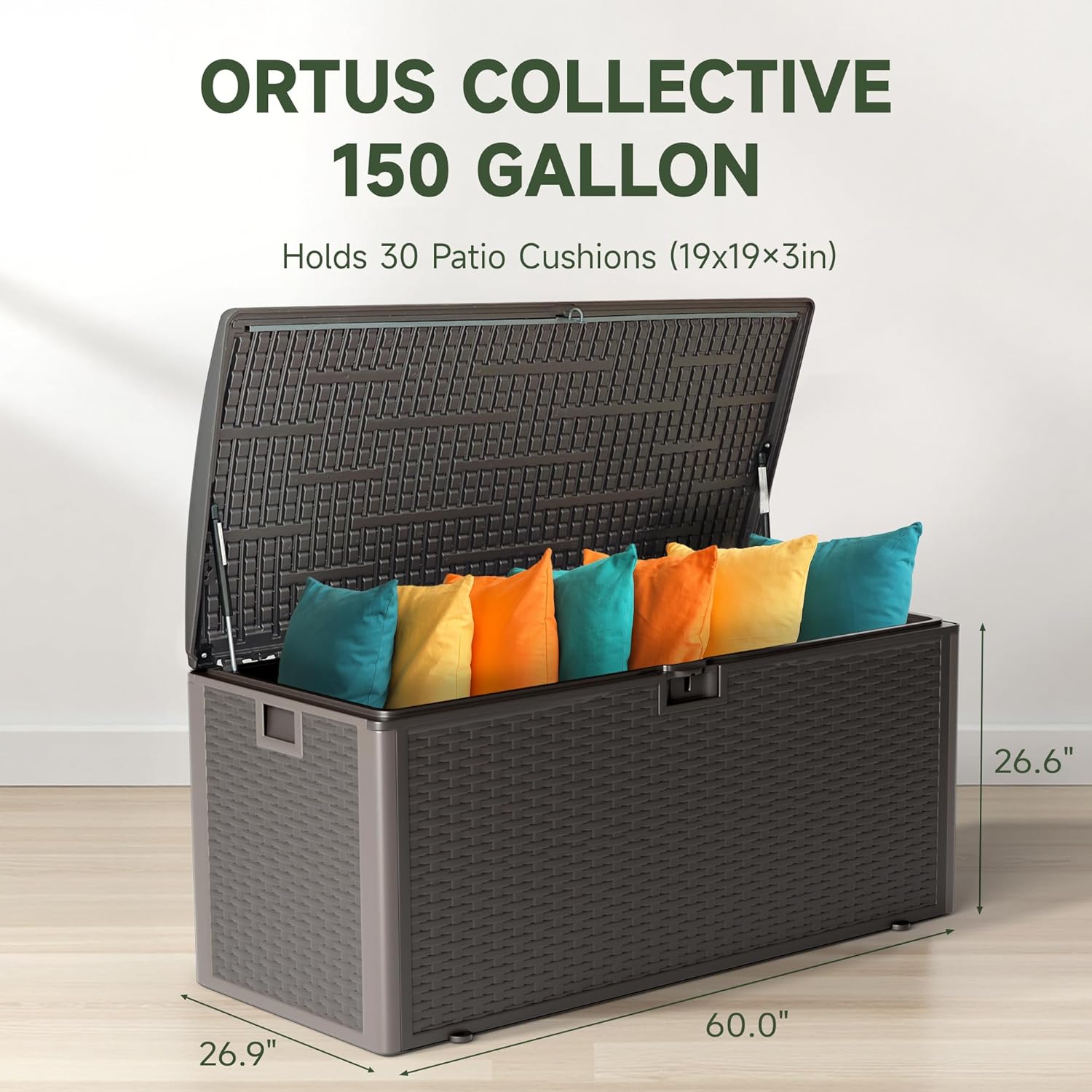 150 Gallon Deck Box, Double Layer Waterproof Resin Outdoor Indoor Storage Box, Lockable & UV Resistant Storage Bin for Patio Furniture, Garden Tools, Pool Accessories (Brown)