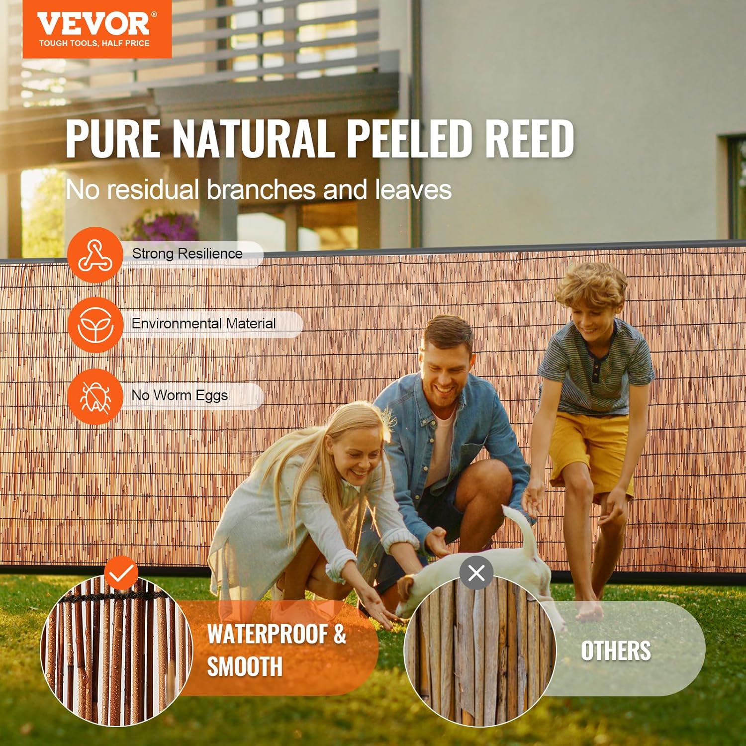 VEVOR Natural Reed Fencing, 4 ft x 16.4 ft, 2 Pack Reed Screen Curtain Balcony Reed Fence Roll for Outdoor Backyard Patio, Decorative Fence for Backyard Garden Fencing Divider, Privacy Panel, Brown