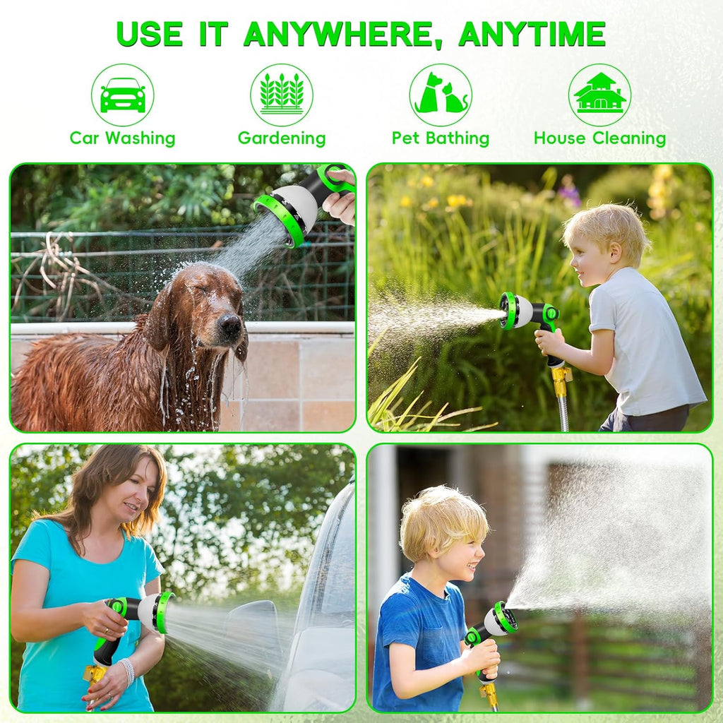 100FT Stainless Steel Garden Hose, Heavy Duty Flexible Metal Water Hose with 10-Function Nozzle, Lightweight & No-Kink Garden Hose, Durable Solid Fittings for Lawn, Car, RV, Outdoor Watering