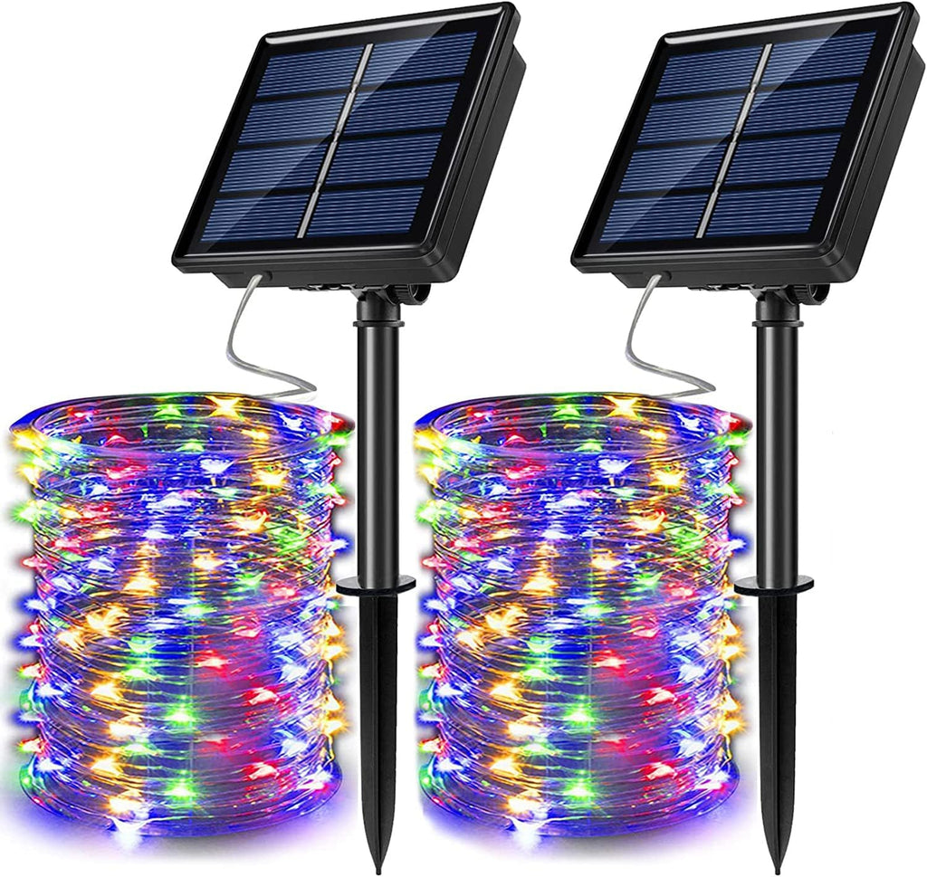 2 Pack Solar Powered Fairy String Lights Outdoor Waterproof 8 Modes Twinkle Christmas Decorations Lights, Each 33ft-100LED, 40ft-120LED, 66ft-200LED, 80ft-240LED, (Multicolor, 66)