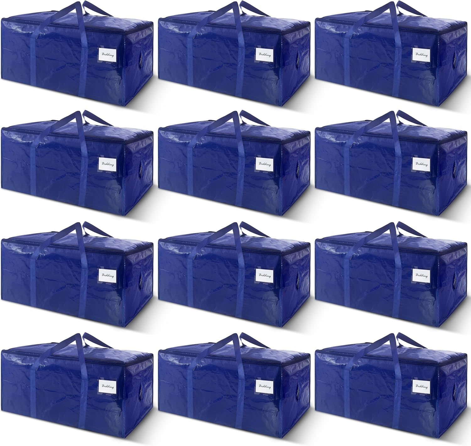 12 Pack Extra Heavy Duty Large Moving Bags with Strong Zipper & Carrying Handles, Sturdy Clothes Storage Bags Totes Bins, Packing Bag Move Boxes College Moving Supplies, Dark Blue - 24 gal
