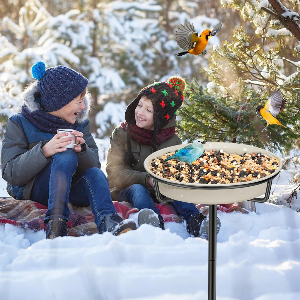 Bird Baths for Outdoors, Detachable Birdbaths for The Garden Clearance, Heavy Duty Freestanding Bird Baths, Bird Bath Bowl Spa & Birdfeeder with Metal Stake Stand (White)