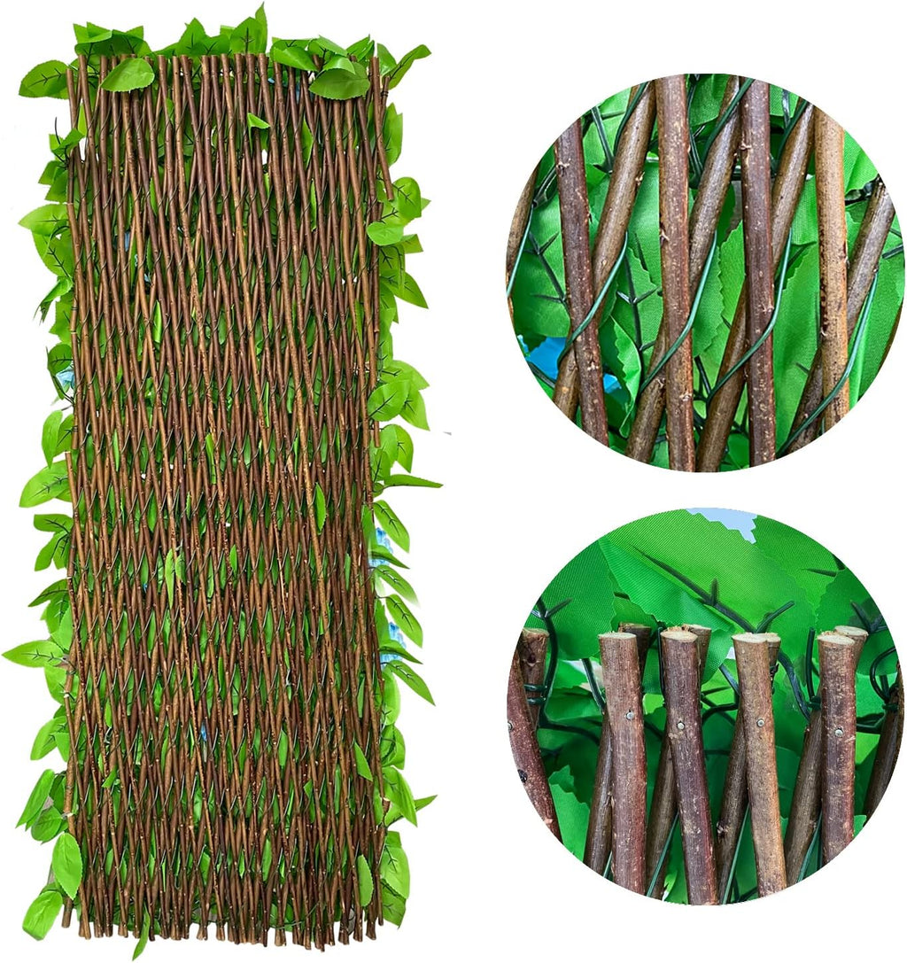 Expandable Fence Privacy Screen for Balcony Patio Outdoor,Decorative Faux Ivy Fencing Panel,Artificial Hedges (Single Sided Leaves)