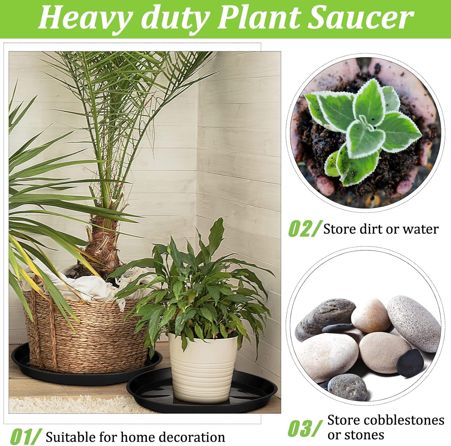 Eccliy 12 Pcs Plastic Plant Saucers Round Plant Tray Large Flower Pot Heavy Duty Planter Water Trays Thick Planter Drip Saucers for Indoors and Outdoors(18 Inch,Black)