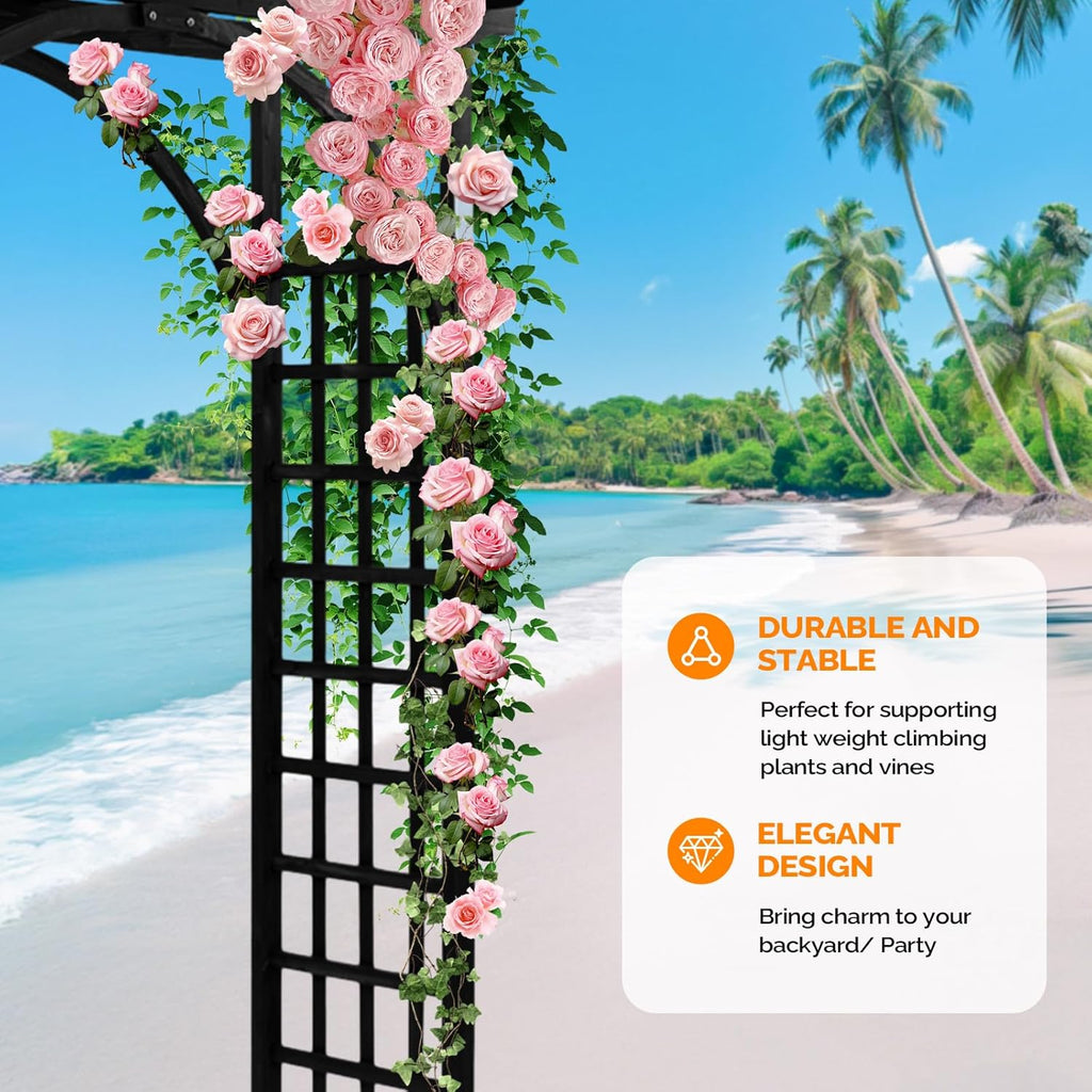 VINGLI 85in Wooden Arbor, Wedding Arch for Ceremony, Wood Trellis for Plant Climbing, Christmas Decor Pergola for Garden Backyard, Lawn (Black)