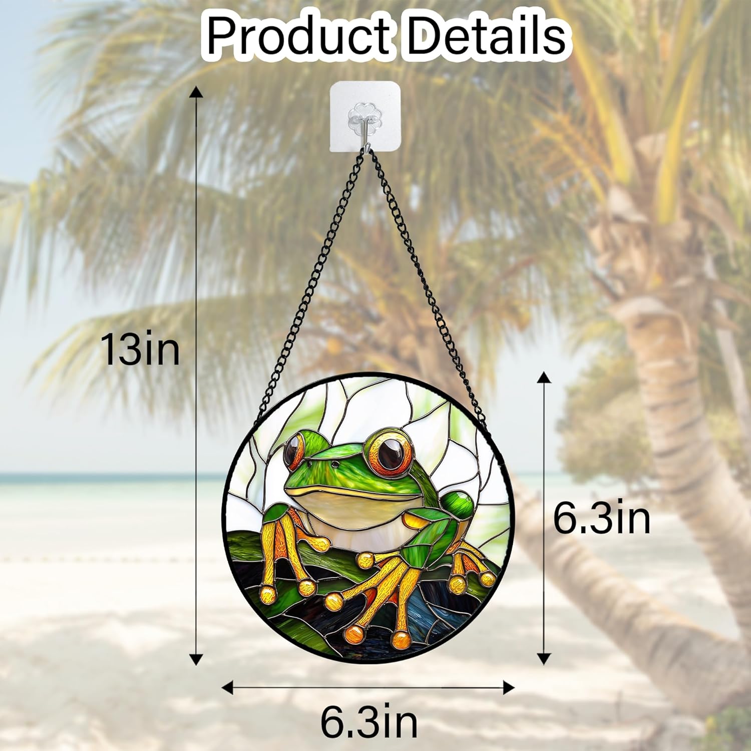 Stained Glass Window Hanging, Green Frog White Petals Sun Catchers Colorful Glass Panel Cute Suncatcher Decor for Birthday for Women, Men, Wife, Aunt, and Mom 6.3 in