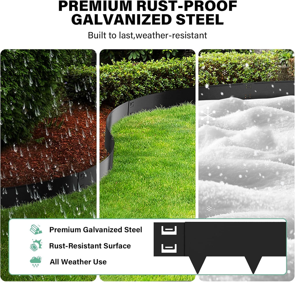 Galvanized Steel Landscape Lawn Edging 40 Inch Strips, Steel Edging 5 Inch Depth,6-Pack Black Bendable Metal Landscape Edging,Metal Edging for Landscaping (20FT Total Length)