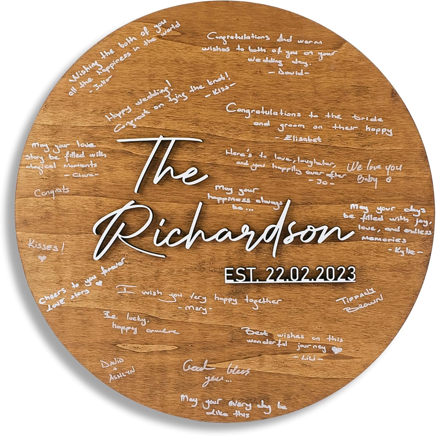 Wedding Guestbook Sign for Couple - Personalized Wooden Guest Book Alternative, Custom Round Rustic Wedding Decoration with Names & Date