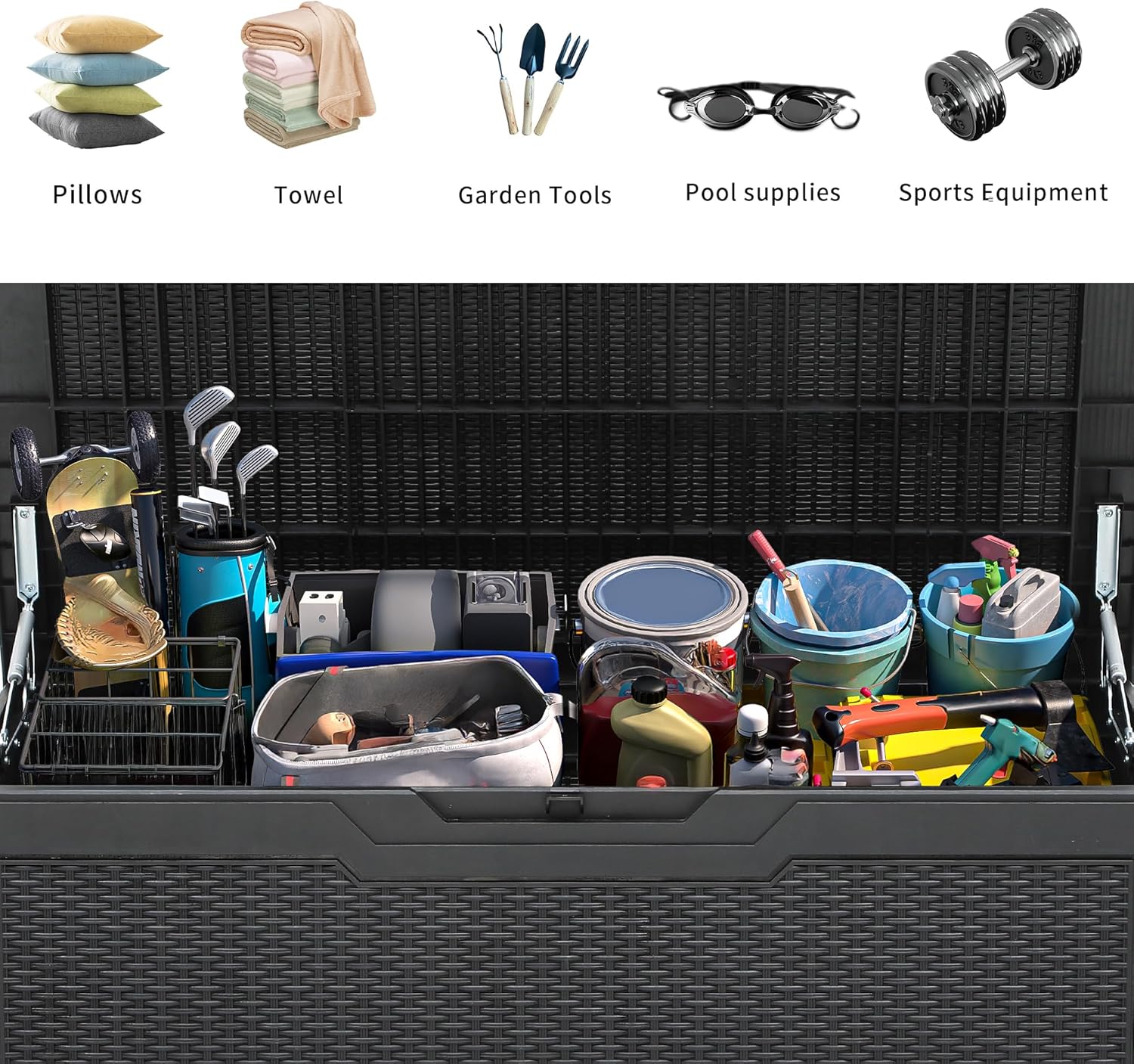 YITAHOME 100 Gallon Large Resin Deck Box Outdoor Storage Boxes for Patio Furniture, Outdoor Cushions, Garden Tools and Pool Supplies-Waterproof,Lockable (Black)