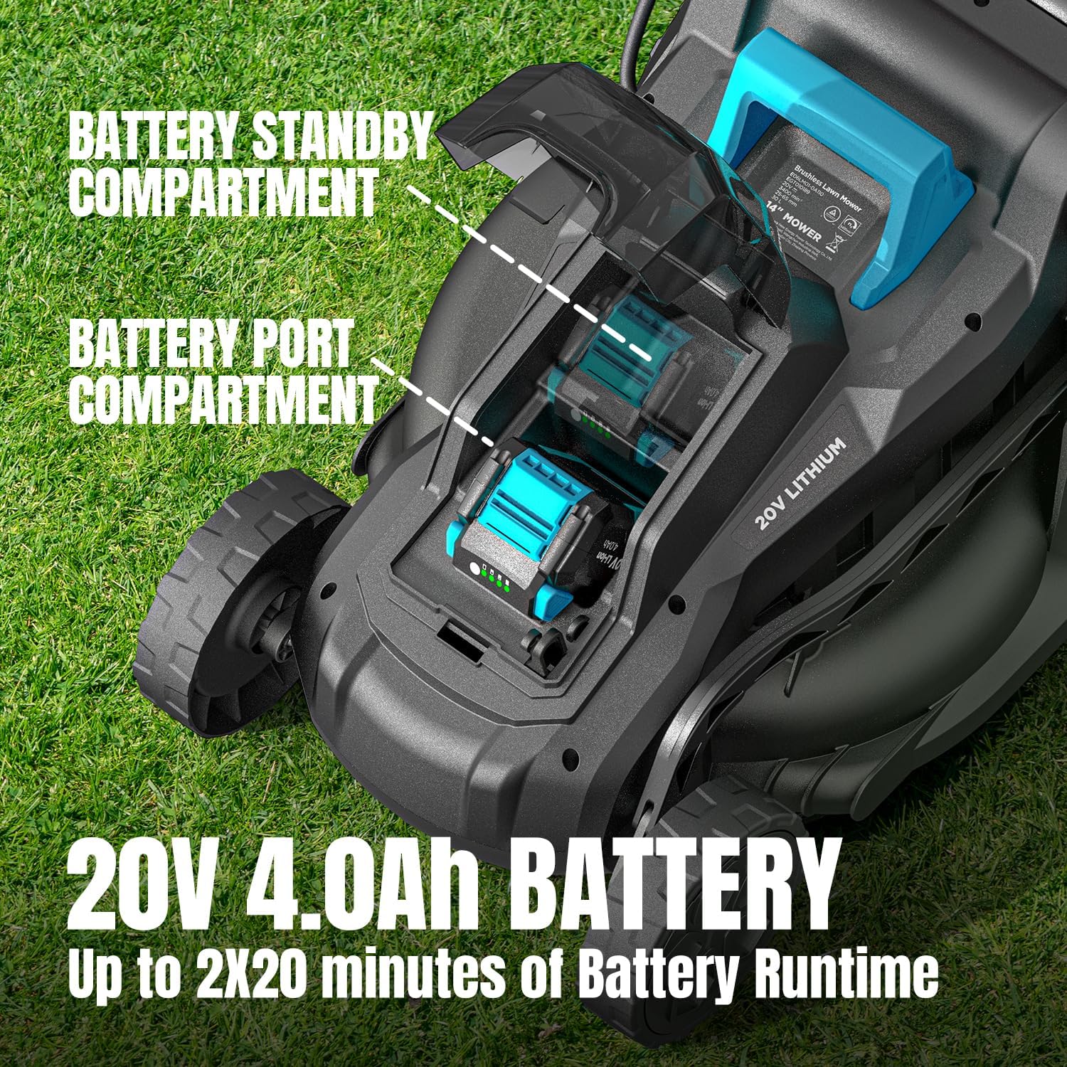Electric Lawn Mower with Brushless Motor, 20V 13 inch Cordless Lawn Mower with 5-Position Cutting Height Adjustment, 2x4.0Ah Battery and Charger Included
