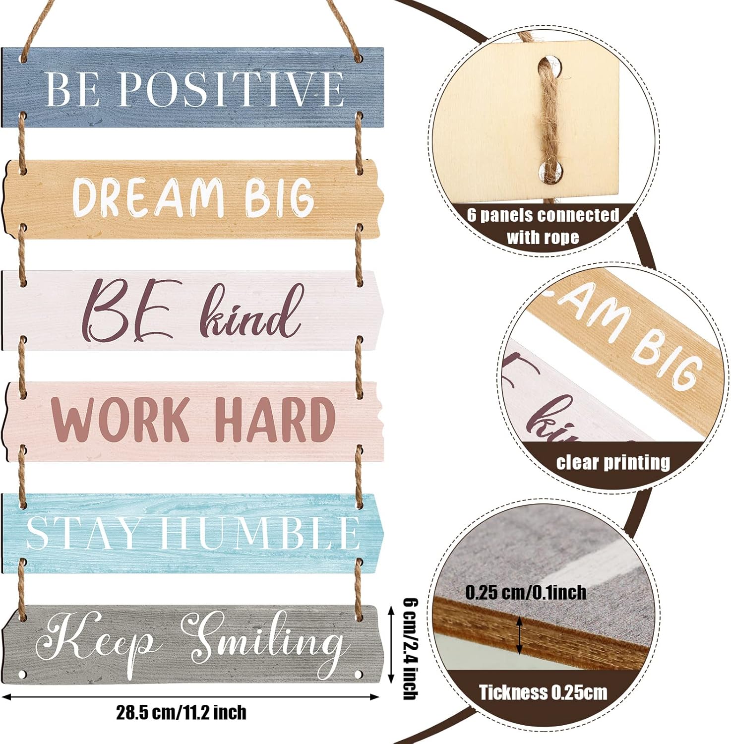 6 Pieces Rustic Wall Hanging Plaque Sign Inspirational Wall Art Farmhouse Wooden Door Signs Positive Plaque with Quotes Motivational Quote Decor for Office Bedroom Living Room(Classic Style)