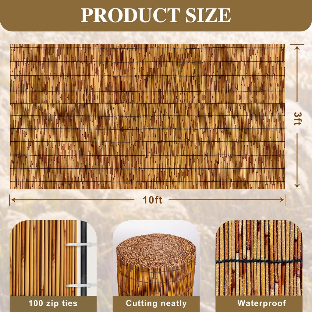 Natural Reed Fencing,Decorative Bamboo Fence Rolls Handwoven Friendly Sun Shade for Garden,Patio,Balcony Windows 3x10FT