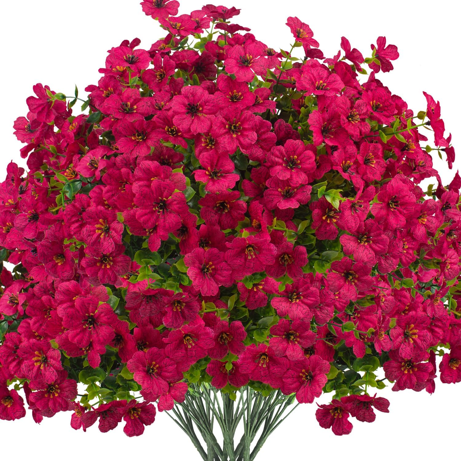 Artificial Fake Flowers for Outdoor Spring Decoration, 16 Bundles Faux Silk Colorful Daisy UV Resistant Realistic for Outside Porch Patio Home Yard Garden Planters Pots Window Box (Rose Red)