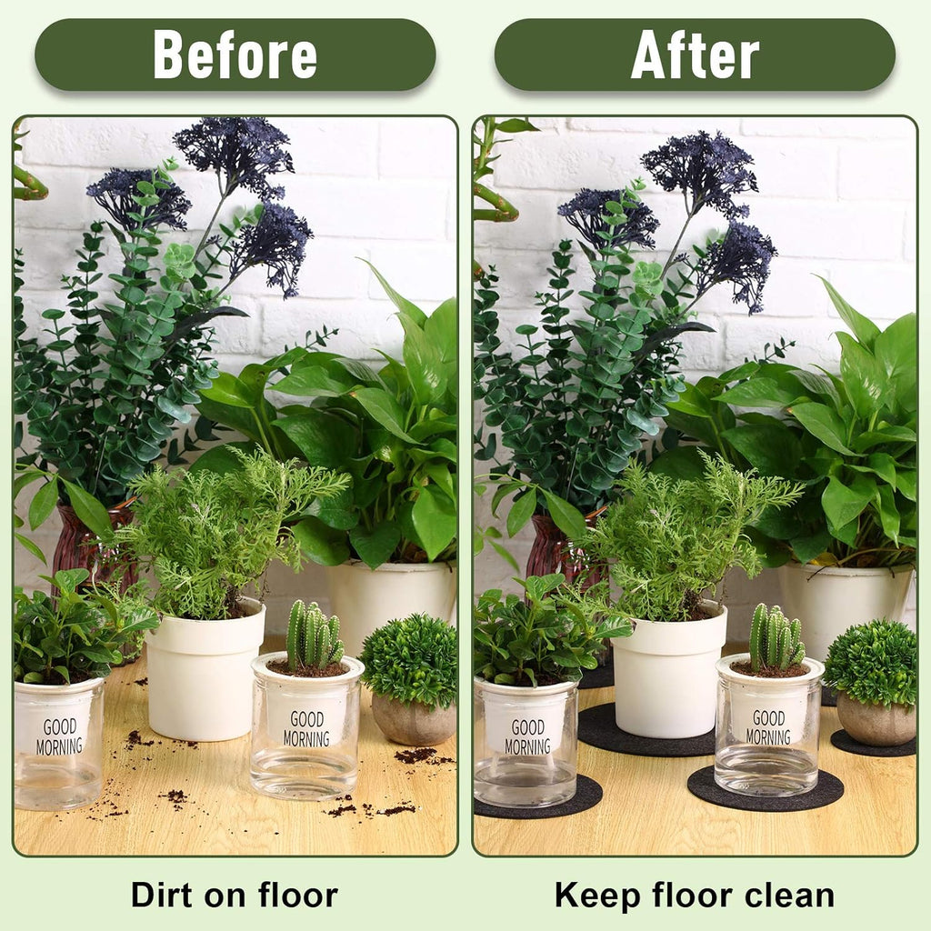 Patelai 8 Pieces Black Plant Coasters 4 Sizes Felt Cork Plant Reversible Round 4/6/ 8/10 Inch Fabric Cork Trivets Pads for Drinks Absorbent Waterproof Tray Pot for House Indoor