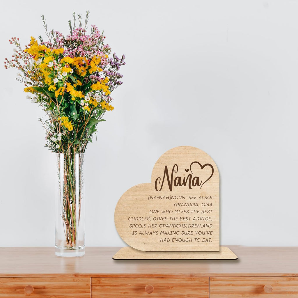 Nana Wooden Heart Plaque – “You Are The Piece That Holds Us Together” Funny Definition Sign Gift for Grandma, Oma, Rustic Desktop Decor, Mother’s Day or Birthday Present.(054)