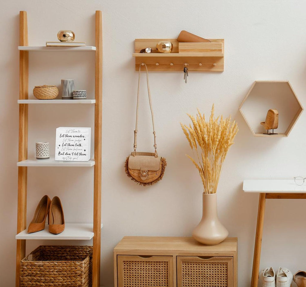 Let Them Wooden Sign, Desk Decorations For Women Office, 5x5 Inch Farmhouse Funny Office Decor Wood Box Sign, Desk Shelf Cubicle Accessories, Appreciation Gifts for Coworkers Boss, 11