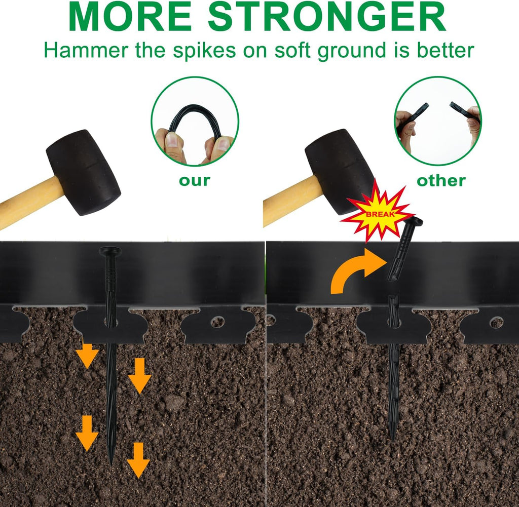 Hugeleaf 26 Feet Landscape Edging with 25pcs Spikes 4.5 Inch Tall Garden Edging for Landscaping, Garden, Flower Beds, Lawn (Black)