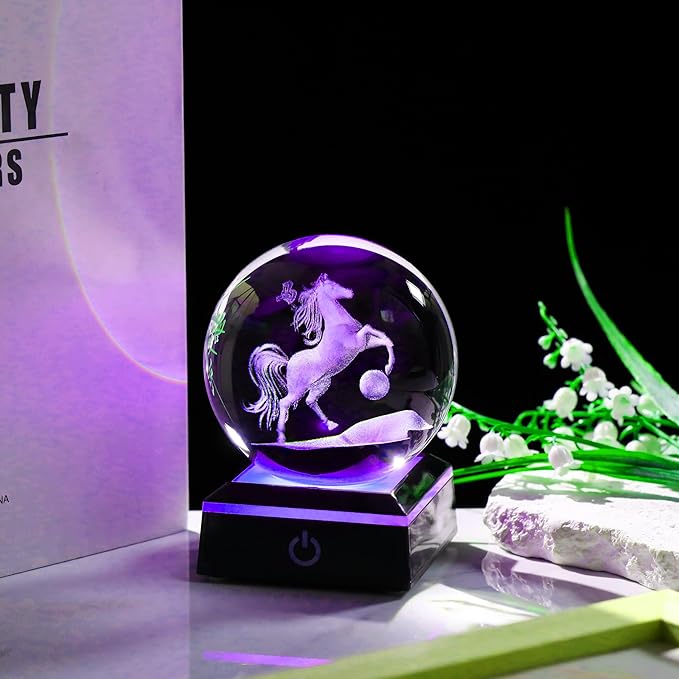 Qianwei Horse Gifts for Women 3D Crystal Ball 3.14'' - Laser Horse Decor Glass Animals Horse Gifts Figurines Statue Stuff for Room Decorations Horse Night Light