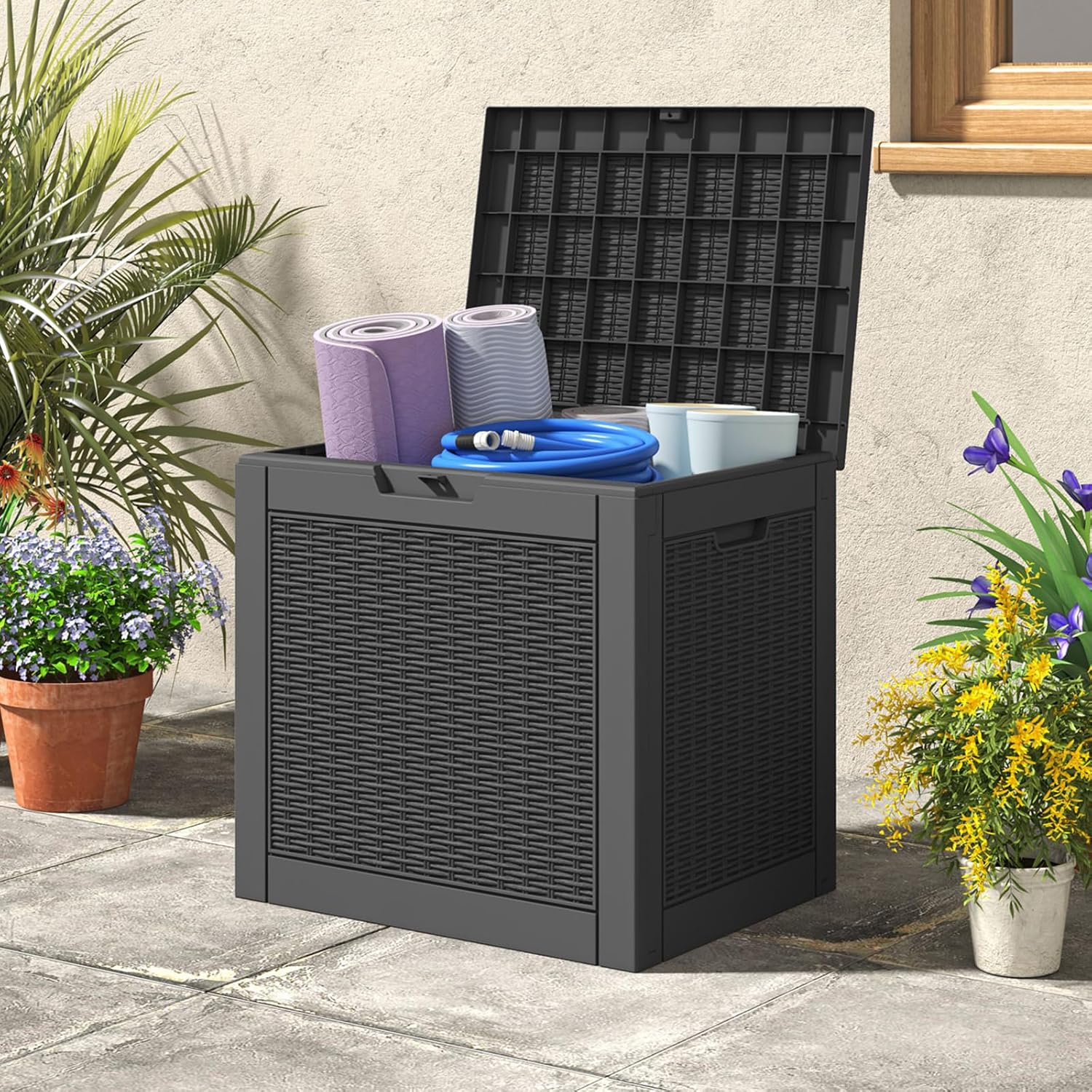 Deck Box, 31 Gallon Resin Outdoor Storage Box, Waterproof and UV Resistant Lightweight Storage Deck Box for Garden Tools, Supplies