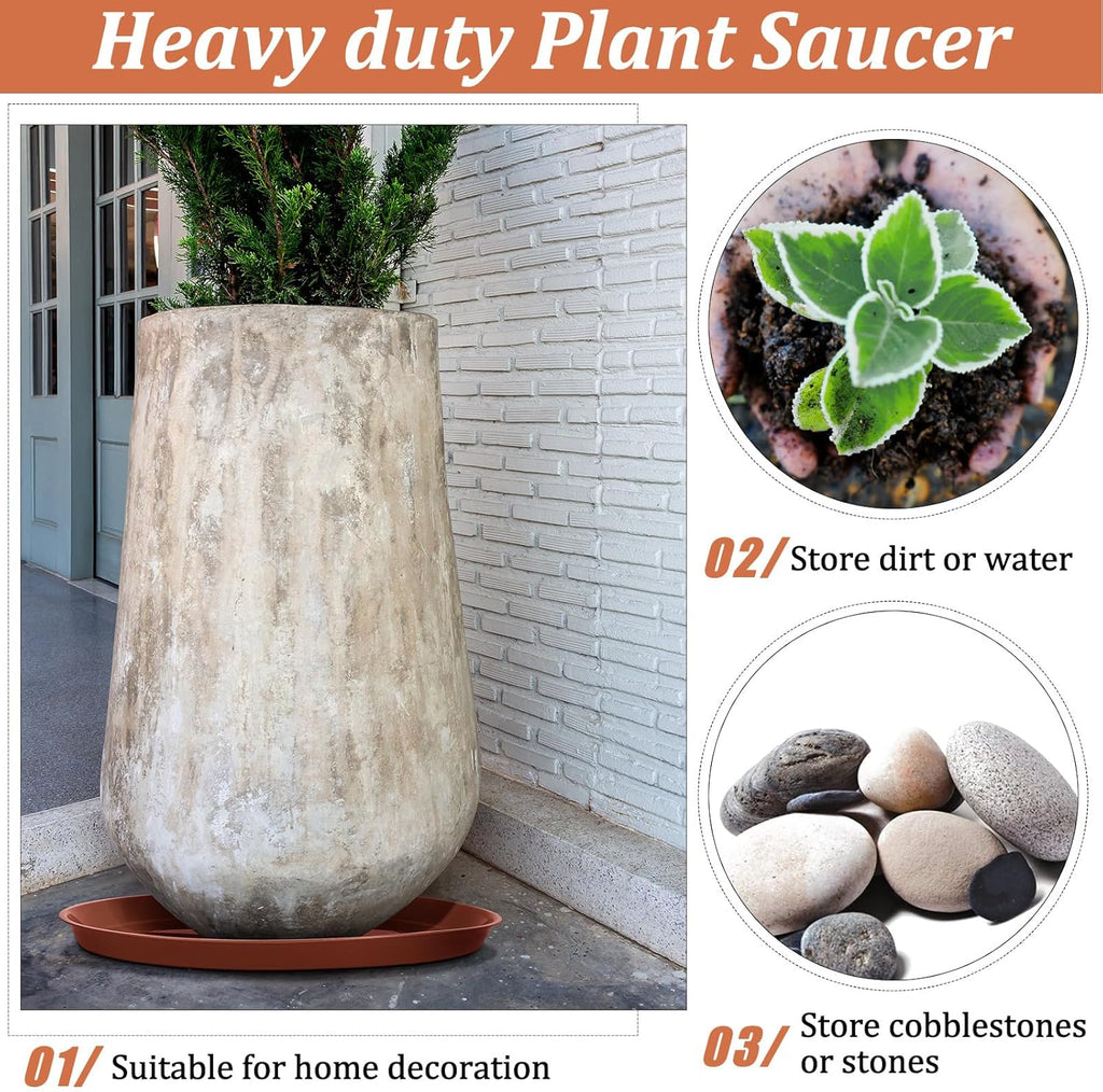 Eccliy 6 Pack Plastic Plant Saucer Heavy Duty Planter Saucers Large Plant Pot Saucers Plastic Water Trays for Indoors and Outdoors Flower Plant Plant Drip (Terracotta,25 Inch)