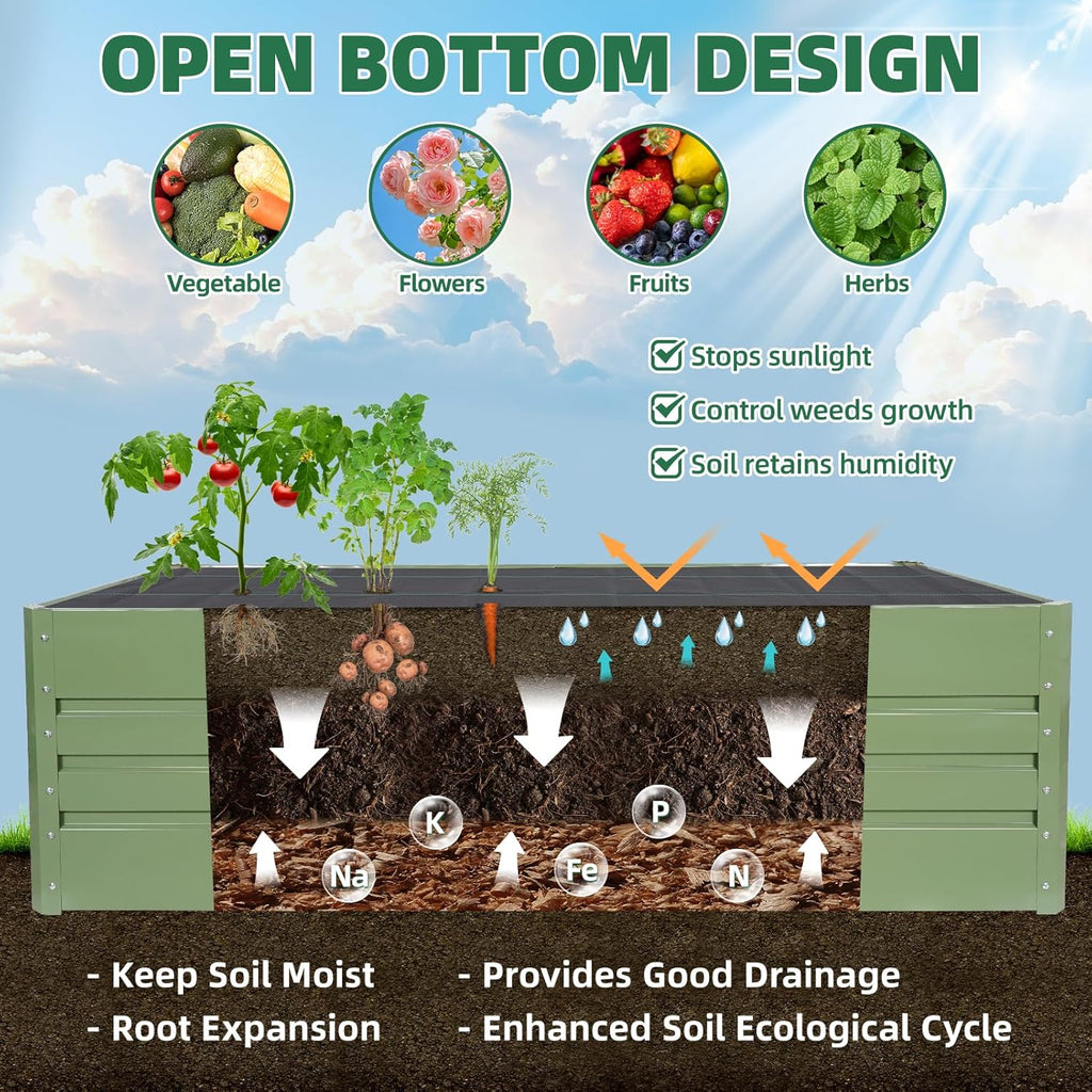 G GOOD GAIN 6x3x1.8ft Raised Garden Bed - Metal Planter Box Outdoor with Weed Barrier Fabric | Deep Root Raised Beds for Gardening Vegetables Flowers Herb Fruits (Olive Green)