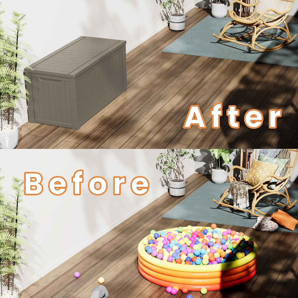 200 Gallon Coffee Resin Deck Box - Rustic Wood-Look, Waterproof & Lockable Outdoor Storage for Garden Tools, Patio Essentials - All-Weather Container for Farmhouse Decks, Backyards