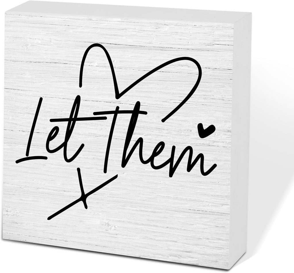Let Them Wooden Sign, Desk Decorations For Women Office, 5x5 Inch Farmhouse Funny Office Decor Wood Box Sign, Desk Shelf Cubicle Accessories, Appreciation Gifts for Coworkers Boss, 05