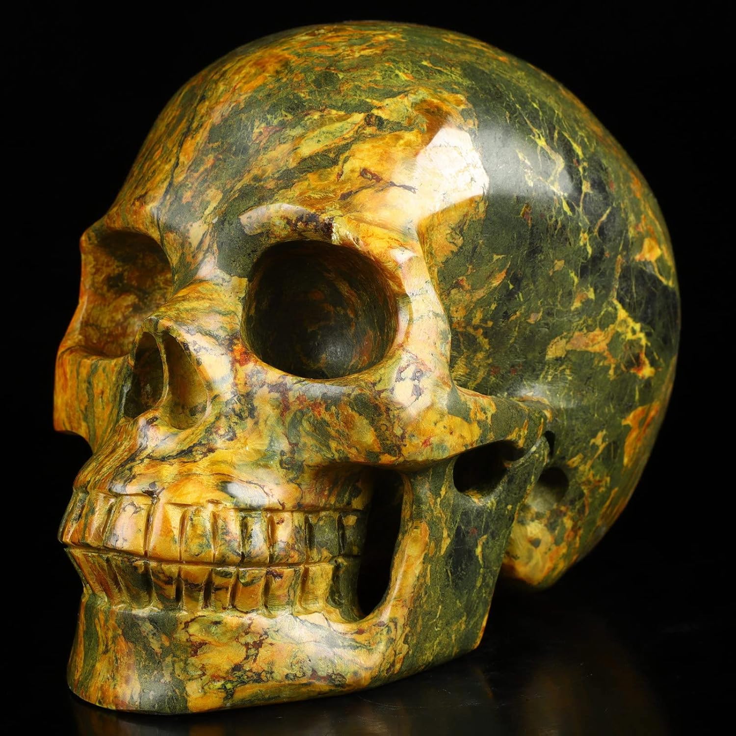 Skullis 5.1”Orpiment Crystal Skull, Hand Carved Gemstone Fine Art Sculpture, Reiki Healing Stone Statue.2551