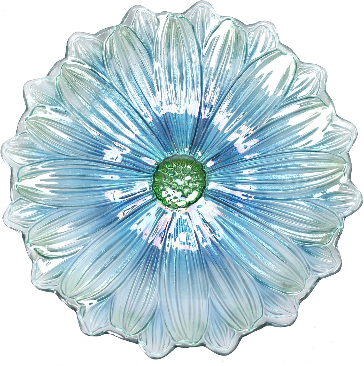 MUMTOP Outdoor Glass Birdbath with Metal Stand for Outside Yard Garden Decor, 18 inch Diameter Blue Bird Baths Bowl for Outdoors, 21 inch Height