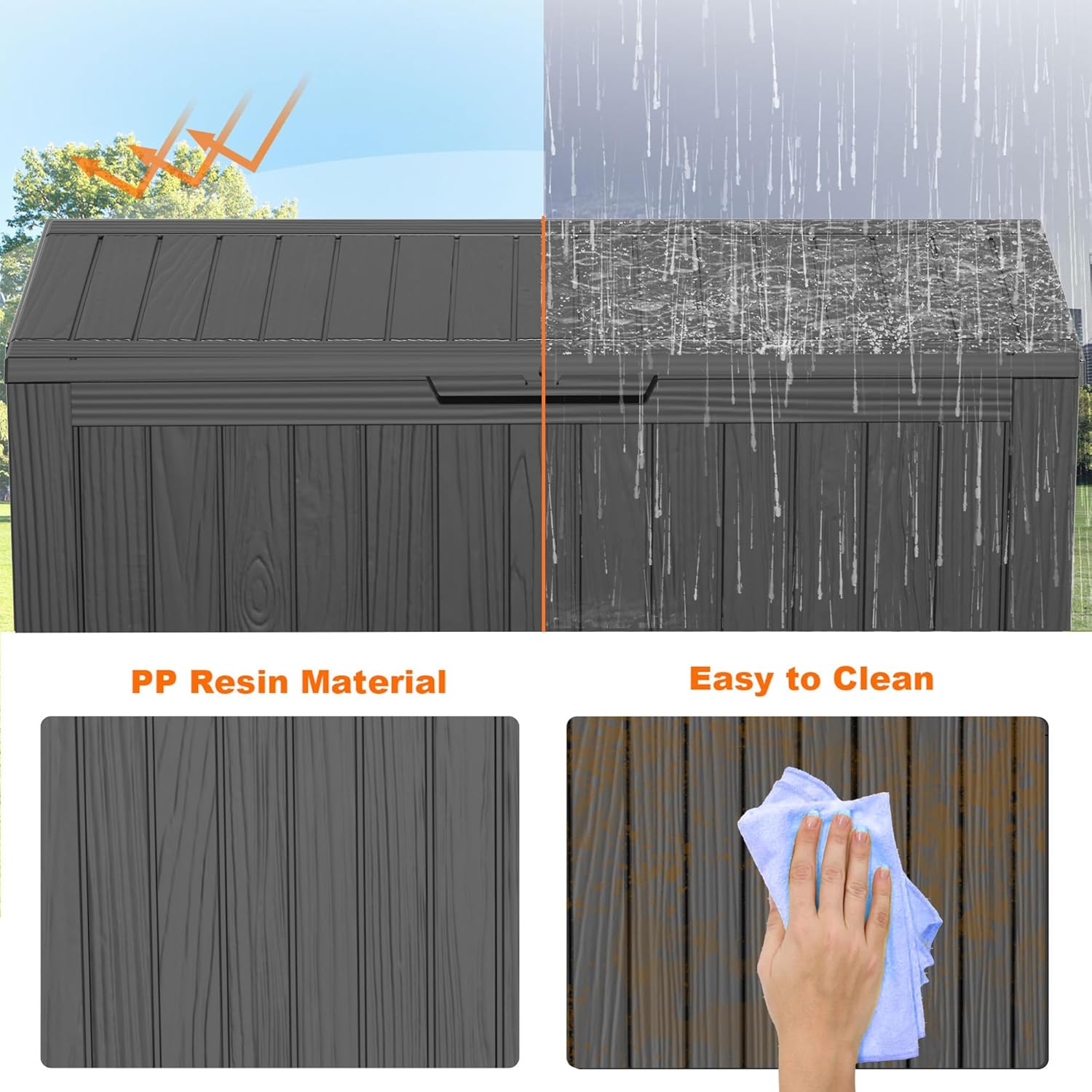 75 Gallon Resin Deck Box, Lockable Patio Outdoor Storage Box for Furniture, Garden Tools and Tools Storage, Waterproof Outside Storage Boxes - Black