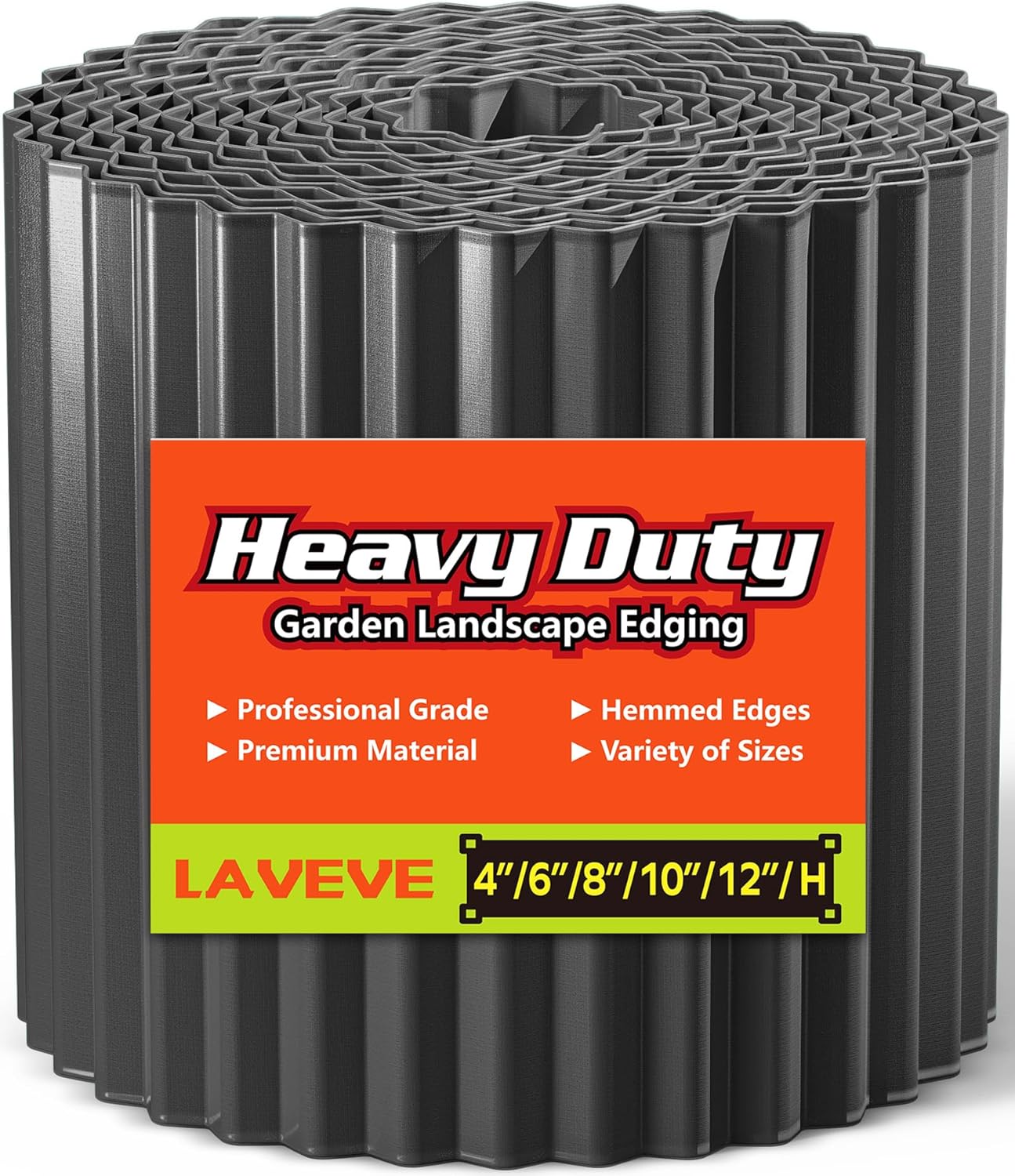 LAVEVE Corrugated Metal Garden Edging 6" x 20Ft, Landscape Edging Border for Lawn, Flower Bed, Garden Fence, Paver Edging (Graphite)