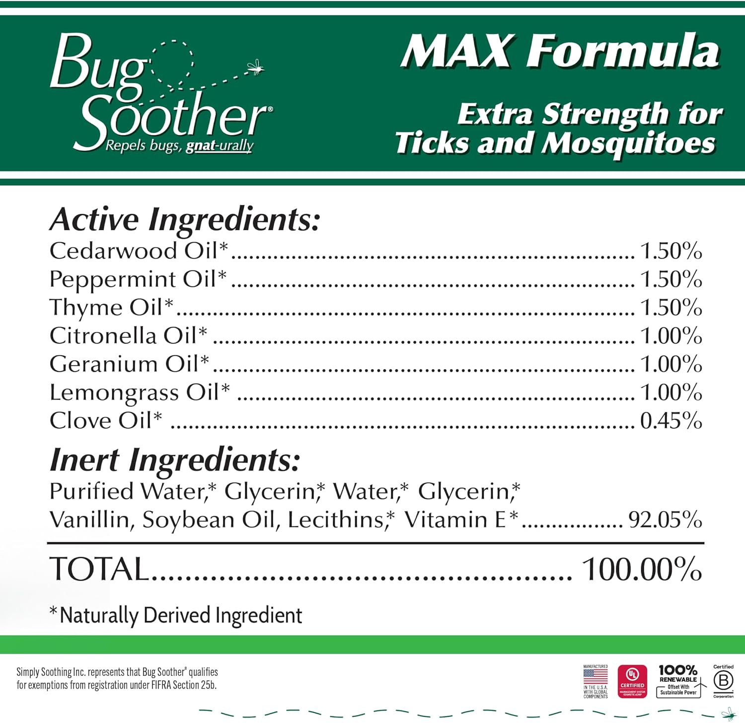 Bug Soother Max - Extra Strength Natural Gnat, Tick, and Mosquito Repellent, 4 fl oz Bug Spray Deterrent - DEET-Free - Safe for Adults & The Environment - Made in USA