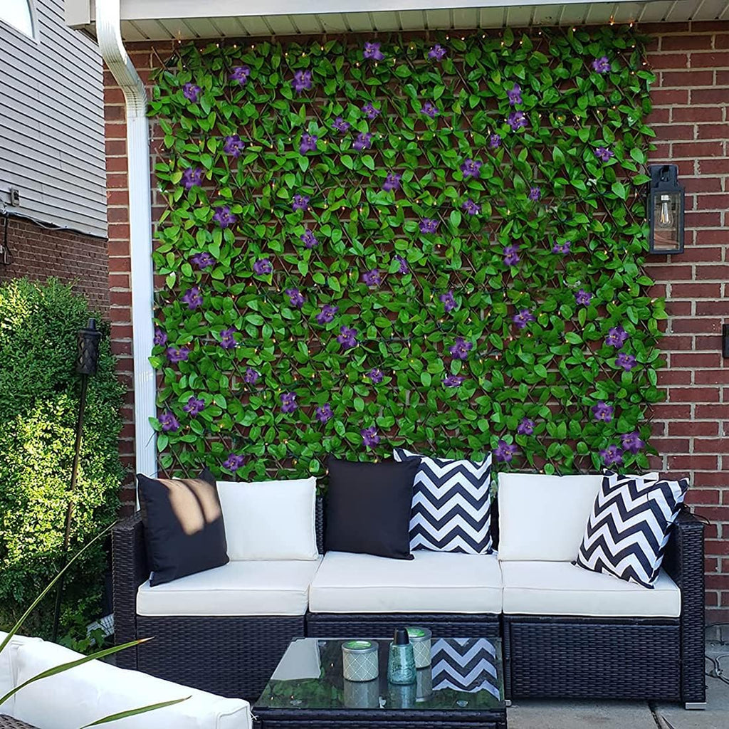 Expandable Fence Privacy Screen for Balcony Patio Outdoor,Decorative Faux Ivy Fencing Panel,Artificial Hedges (Single Sided Leaves) (1, Green Flowers)