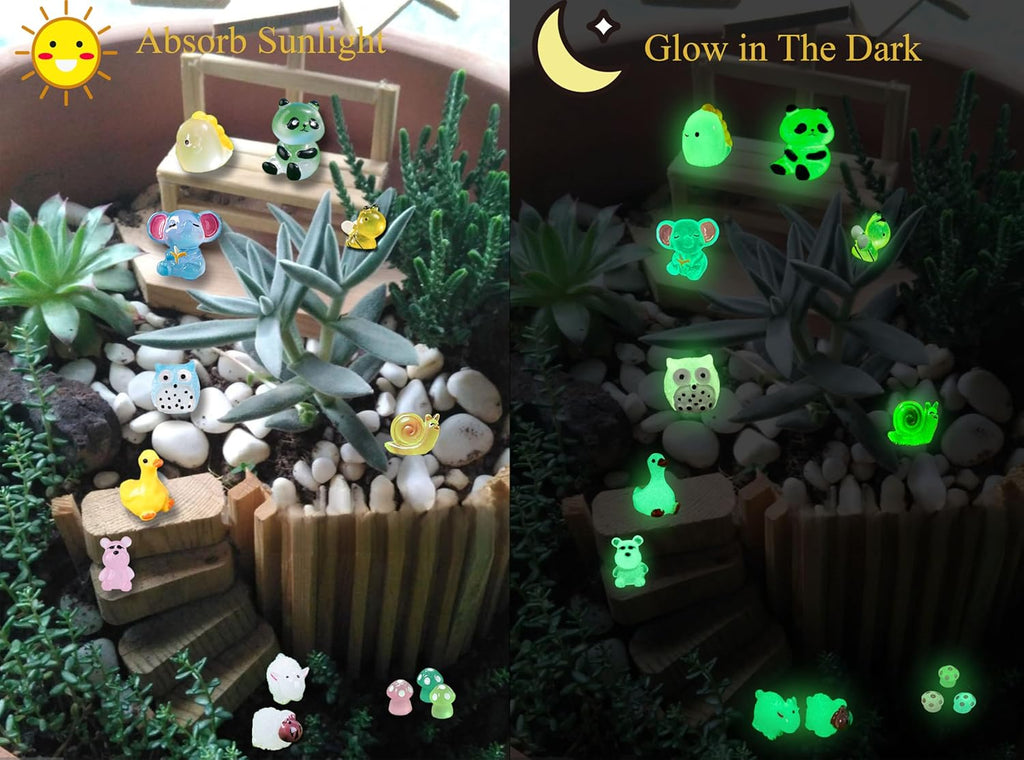 Mini Resin Animals Variety Pack 200 Pcs Luminous Tiny Animals Bulk Glow in The Dark Fairy Garden Miniatures with Tiny Ducks to Hide Around The Home