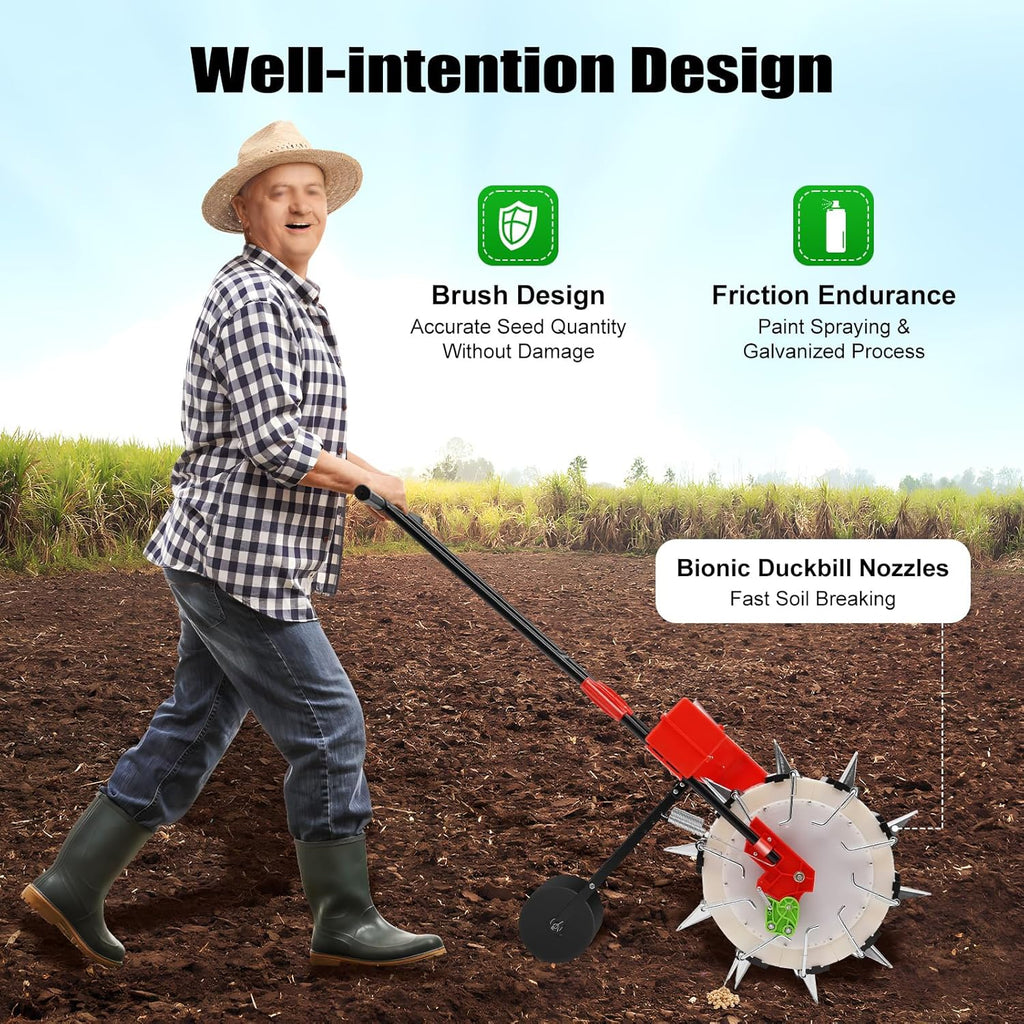 10-Row Manual Garden Seeder, Corn Planter, Hand Push Precision Seeder Planter for Corn Soybean Peanut Seeds, Adjustable Depth, 6.3" Sowing Spacing