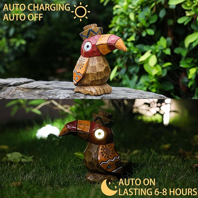 Solar Tiki Statue-WoodWoodpecker Bird-Garden Hawaiian - Solar Outdoor Light Garden Sculptures & Statues Totem Pole Bar Outdoor Patio Pool Yard Summer Decorations