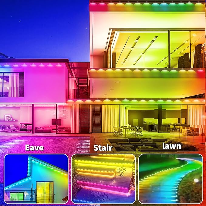 100ft Permanent Outdoor Light,RGB Eaves Lights with App Control Remote,DIY IP67 Waterproof Under Eave Lighting,Outside led Lights for Christmas,Garden,House Decorations
