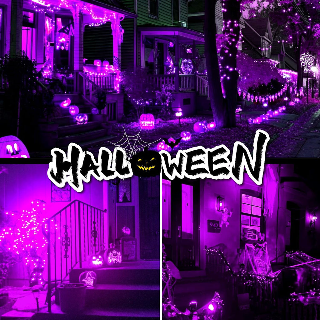 2 Pack Solar String Lights Outdoor - 160LED 66FT Halloween Solar Fairy Lights Outside Waterproof, 8 Modes Purple Solar Powered Twinkle Lighting Decorations for Tree Garden Yard Spooky Patio Party