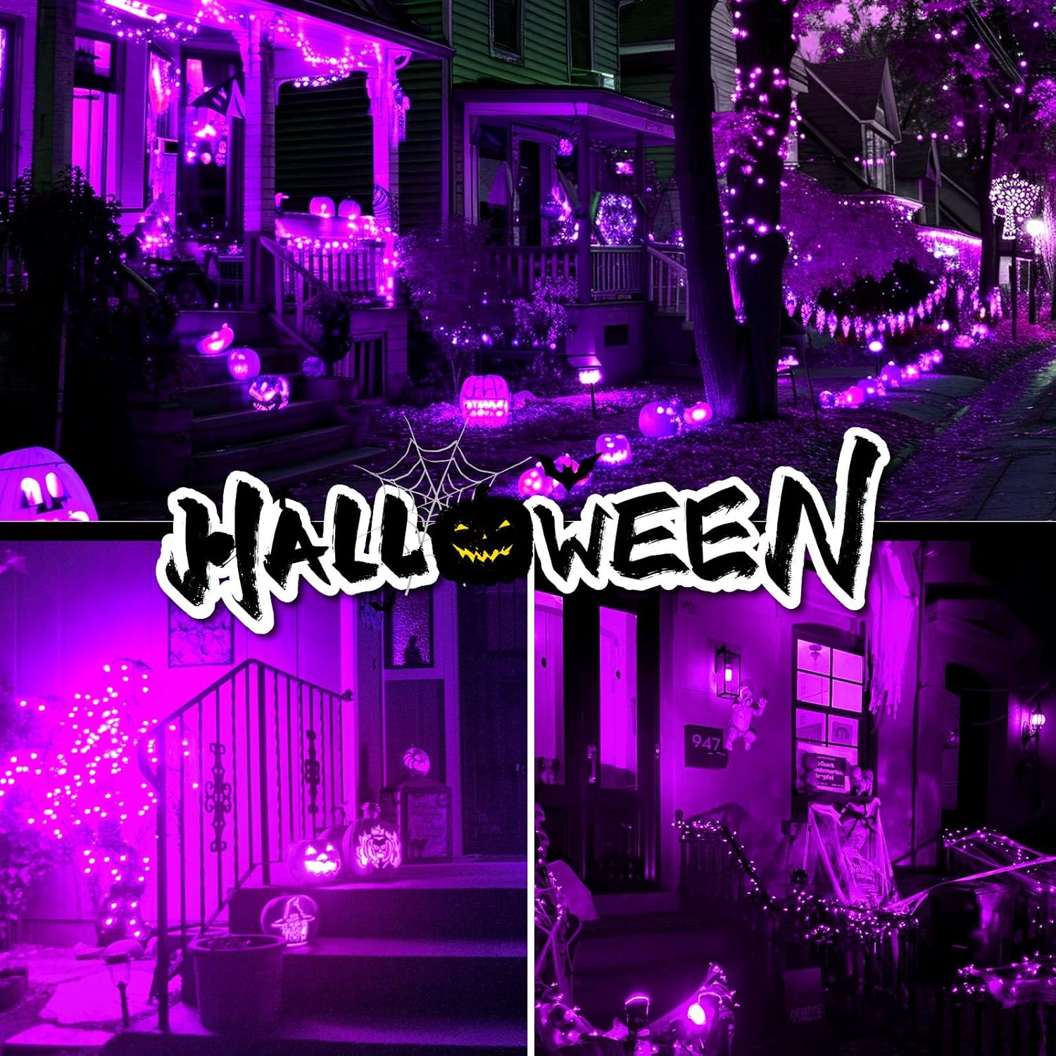 2 Pack Solar String Lights Outdoor - 160LED 66FT Halloween Solar Fairy Lights Outside Waterproof, 8 Modes Purple Solar Powered Twinkle Lighting Decorations for Tree Garden Yard Spooky Patio Party