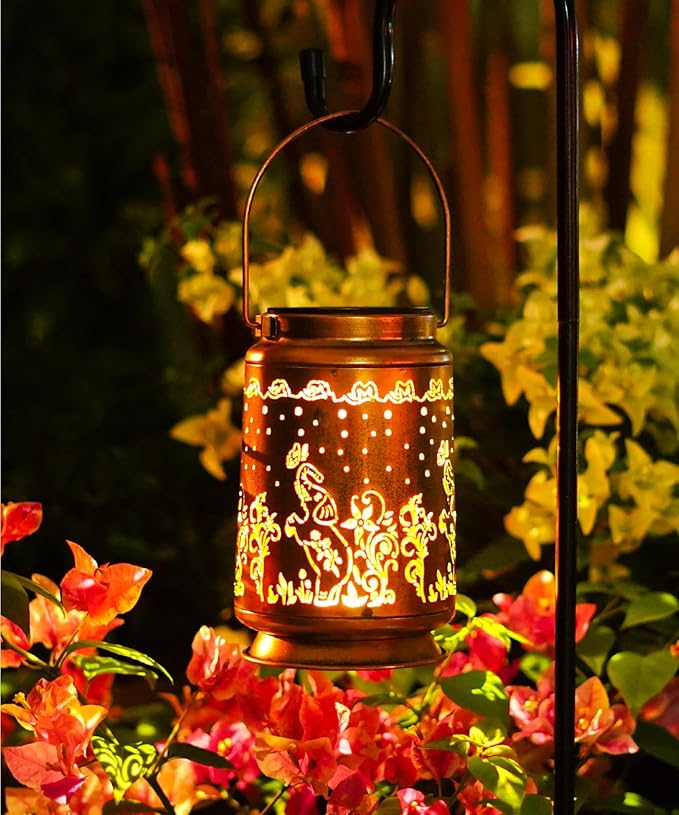 Nacome Elephant Solar Lantern for Garden Decor: Waterproof Hanging Metal Decoration with LED Lights for Yard Lawn Porch Patio Landscape Pathway – Birthday Gifts for Mom Grandma Women