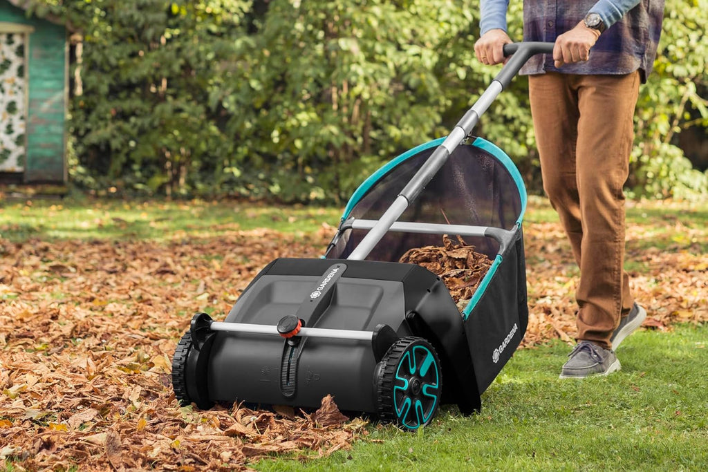 GARDENA (03565) Lawn and Leaf Collector, Durable and Easy to Manuever Push Lawn and Leaf Sweeper with Large Capacity 3.2 cu. ft. Mesh Collection Hopper Bag, 5 Year Warranty