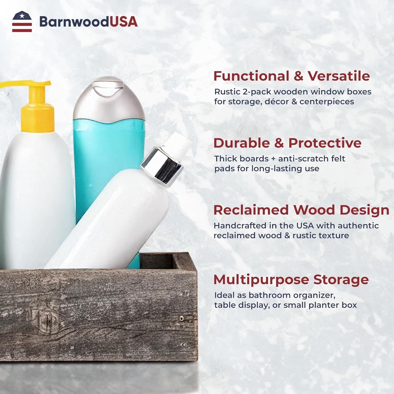 Small Wooden Planter Box – Rustic 1-Pack Wood Window Planter Box Set for Centerpieces & Storage – Durable Wooden Boxes for Decor - Perfect Toilet Basket for Bathroom Organizer