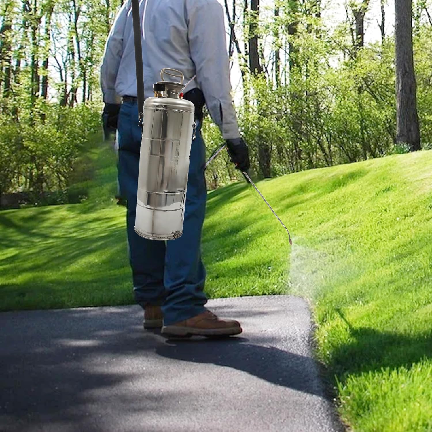 1.5 Gallon Stainless Steel Sprayer Hand Pump Sprayer with Pressure Gauge Safety Valve Adjustable Nozzle for Gardening Lawn and Cleaning