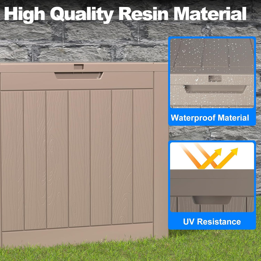 36 Gallon Outdoor Deck Box,Storage Lockable Waterproof Patio Furniture,Garden Tools,Cushions,Pool Accessories Outside Storage Resin Box(Grey)