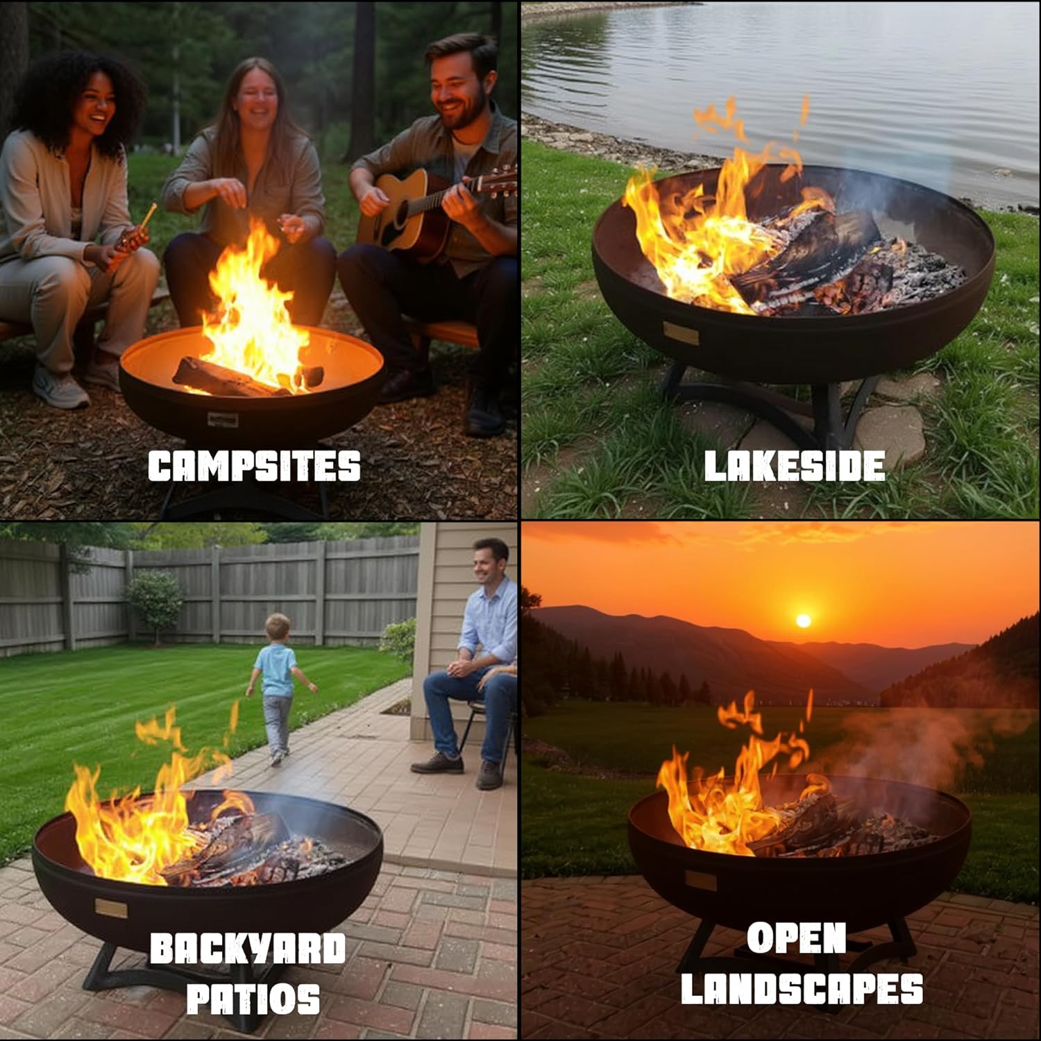 Liberty Fire Pit – Ohio Flame Wood Burning Outdoor Fire Pit - 36" Diameter with Hollow Base (Made in USA)