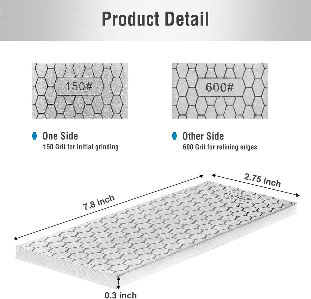 S SATC Diamond Sharpening Stone 2 Side Grit 150/600 Diamond Plate Honing Stone 8-inch Hone Sharpener